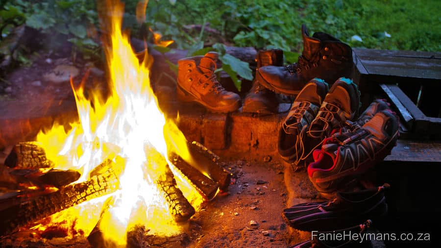 Drying out boots. The 5-day  Hike is situated on the coastal section of the Tsitsikamma National Park, between Storms- River Mouth and Natures Valley where it ends. The total distance of 45km. It is officially the oldest and undoubtedly the most iconic hike in South Africa.